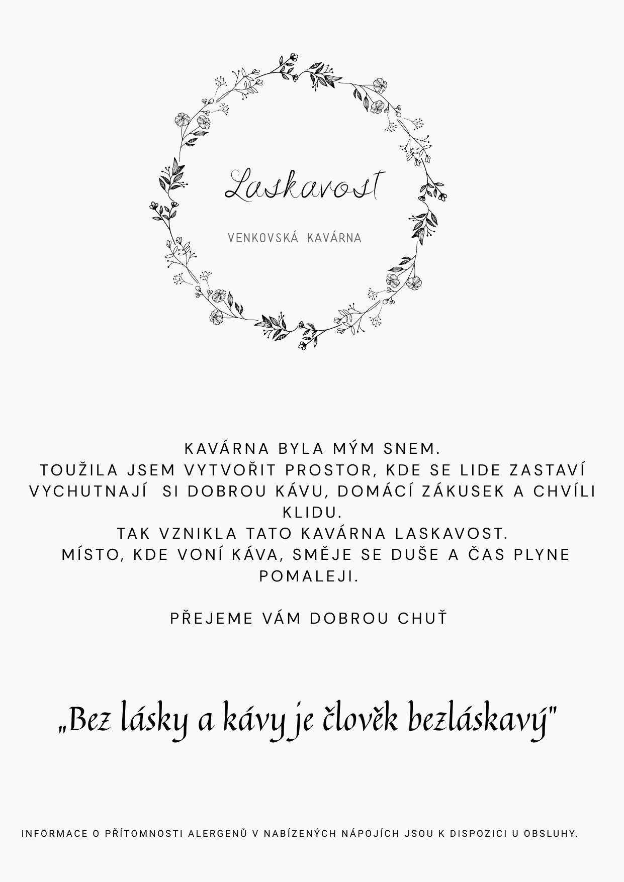 Nápojový lístek — úvodní strana